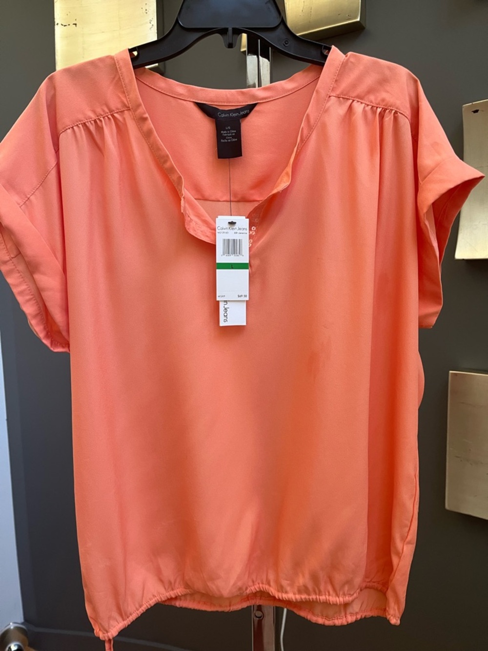 Calvin Klein Jeans Coral Short Sleeve V-Notch Blouse